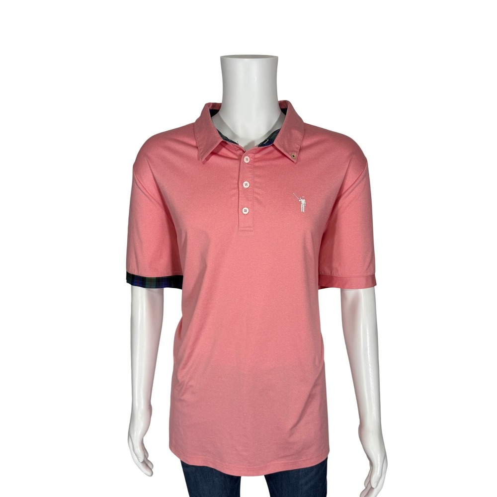 William Murray Golf Polo Shirt Mens XXL Pink Tartan Plaid Trim Performance